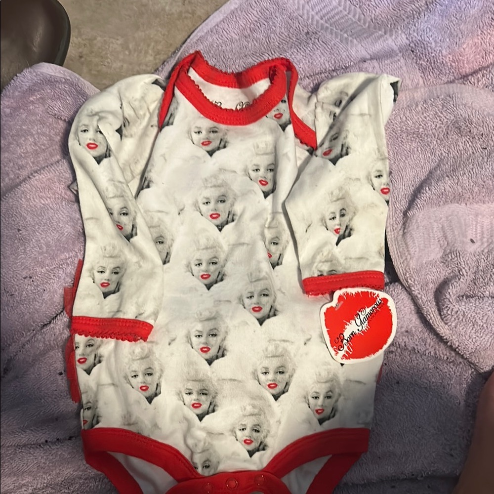 Red and White Sleeveless Bodysuit with Teddy Bear Print